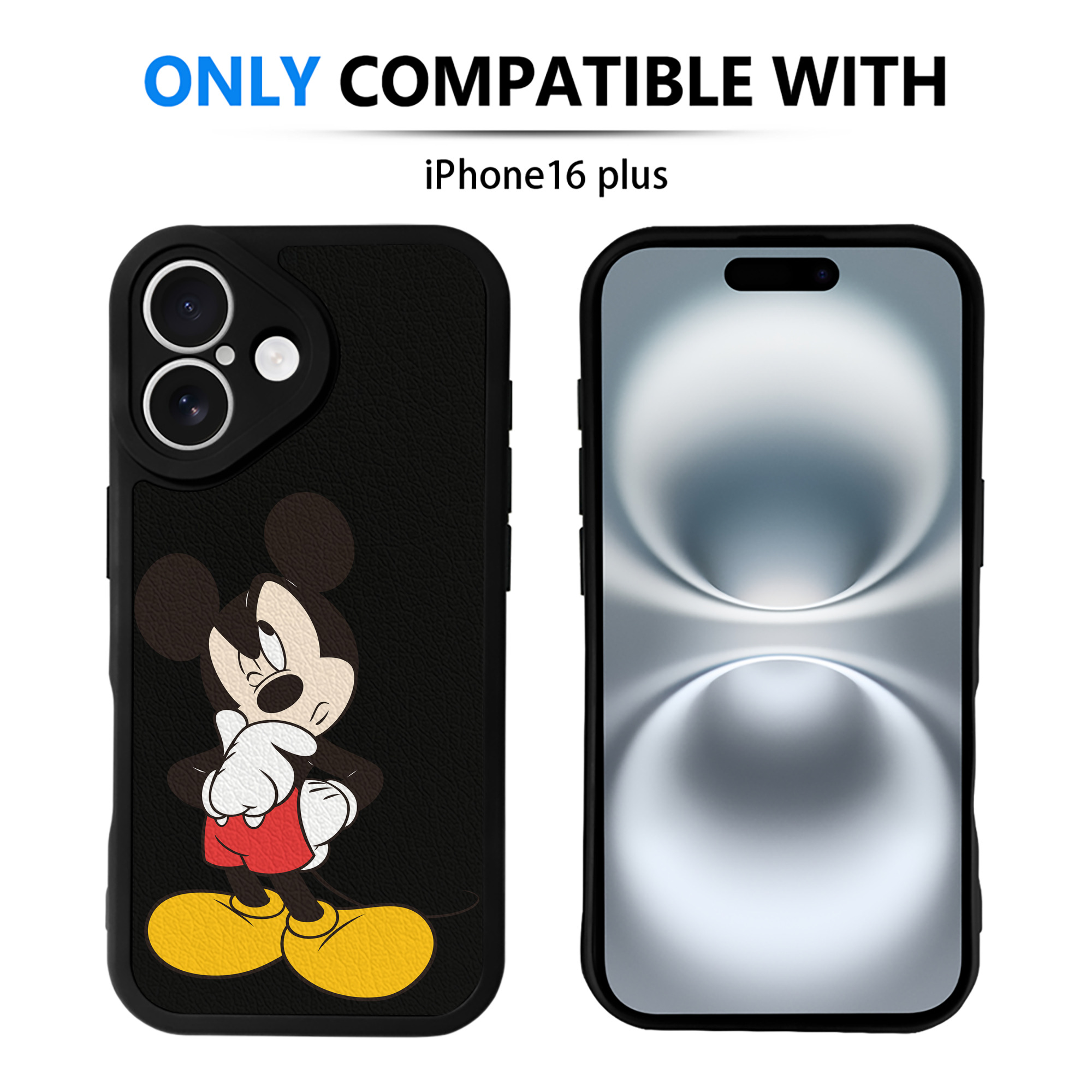 （画像用） ミッキーマウス Mickey Mouse 【iPhone 16シリーズ対応】シリコンスマホケース（レザー調） 材質：シリコン
